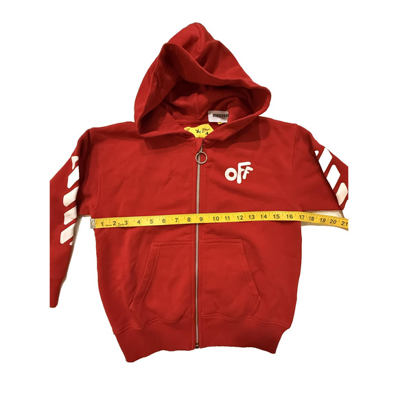 Off-White Hoodie Youth 6 Red Zip Up OFF Logo Diagonal Stripes Boys Girls NEW - Picture 7 of 10